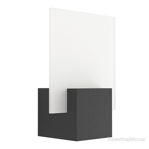 Eglo Adamello LED utomhus vägglampa, 1 glödlampa utomhu, LED-vägglampa i gjuten aluminium svart och satinerat glas vitt, utomhu varm vit, IP44 9002759987459