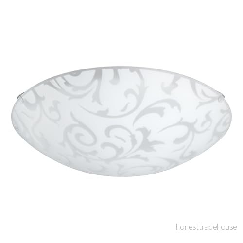 EGLO taklampa Scalea 1, 1 klassisk, vardagsrum av metall i vitt och satinerat glas med dekor, sovrum, halllampa tak E27 sockel 9002759900434