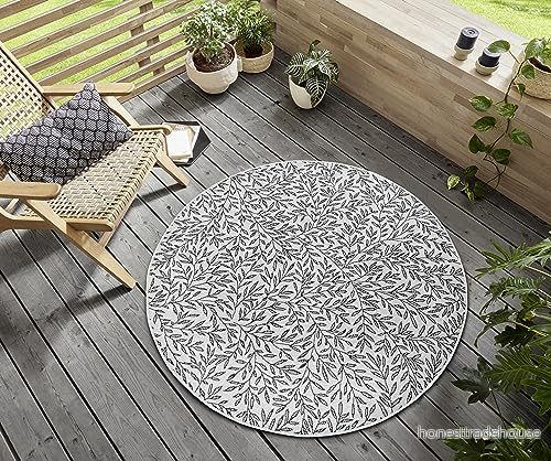 Hanse Home Twig inomhus och utomhatta rund utomhatta, gren, mönster, väderbeständig vattentät platt väv, för vardagsrum, hall, terrass, trädgård, balkong gräddvit 4262377778302
