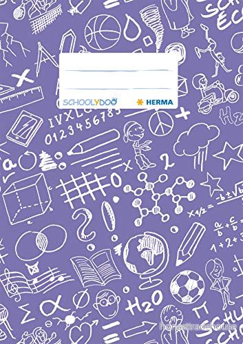 HERMA Träningsbokomslag A5 SCHOOLYDOO design, med inskriptionsetikett, tillverkad av avtorkbar och robust plast, slip on skyddsjackor för skolan, lila 4008705194181