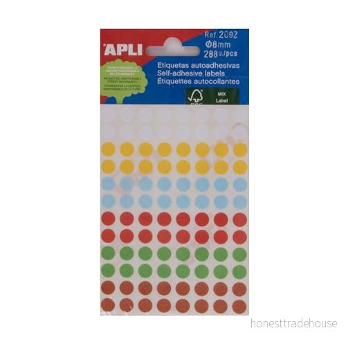 Apli 8 mm diameter mini etikett blandade färger (paket med 288) 8410782020929