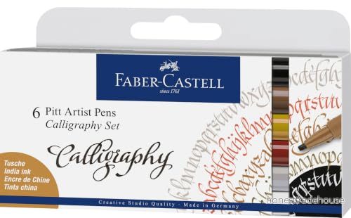 Faber Castell 167506 bläckpenna Pitt Artist Pen kalligrafi set, 2,5 mm, fodral med 6, flerfärgad 4005401675068