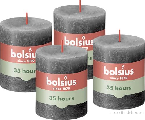 BOLSIUS Rustic Pillar Candle, Anthracite, 8 x 7 cm (Pack 4) 8717847147950