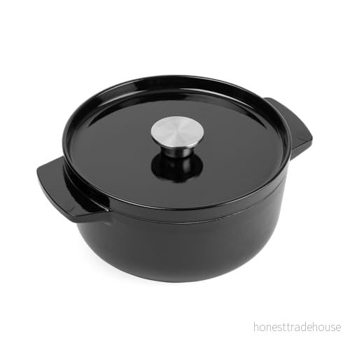 KitchenAid Cast Iron 22 cm/3,3 l gryta med lock, hög kvalitet, robust och hållbar, stekning, rostning, PFAS-fri emaljinsida, induktion, ergonomiskt handtag, ugnssäker upp till 260 C, onyx svart 4894871009370