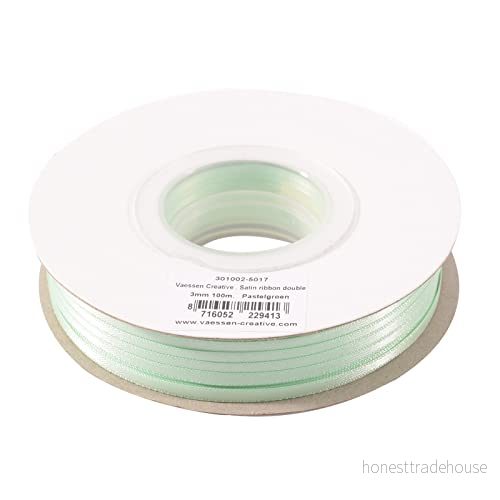 Vaessen Creative satinband 3 mm x 100 m pastellgrönt, band, dekorband, band för pyssel, tygband bröllop, dop och födelsedagspresenter 8716052229413