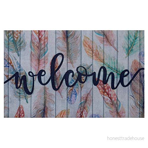 HANSE Home Tryckt dörrmatta med flockat 3D utseende halkfritt PVC golv, smutssamlande matta, entrématta, inomhus och utomhus, olika motiv, 45 x 70 cm, färg: Welcome 9 4260770243212
