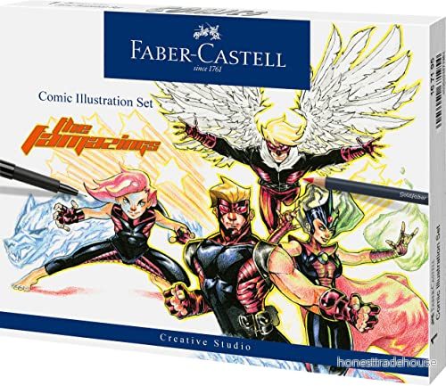 Faber Castell Creative Studio serietidningsillustrationsset, flerfärgad, 15 stycken, för konst, hantverk, teckning, skissning, hem, skola, universitet, färgläggning 4005401671954