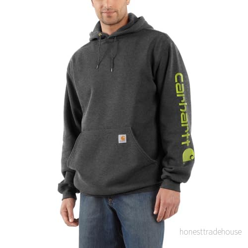 Carhartt herr Tröja med huva Loose Fit Midweight Logo Sleeve Graphic Sweatshirt, Carbon Heather, L 889192753693