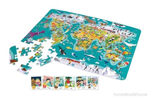Hape E1626 2 in 1 World Tour Atlas Wooden Puzzle and Boardgame 6943478024007