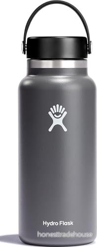 HYDRO FLASK Drickflaska 946 ml (32 oz) Vakuumisolerad stålflaska i rostfritt stål med läckagesäker Flex Cap rem Flaska BPA fri Bredmun Stone 810007831589