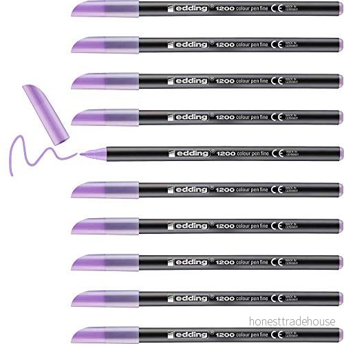 edding 1200 fiberpenna fin beerig lavendel (lila) 10 pennor rund spets 1 mm filtpenna för ritning och skrivning skola, mandala 4057305020505