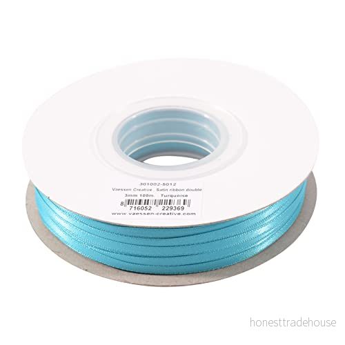 Vaessen Creative satinband, turkos, 3 mm x 100 m dubbelsatinband, band, dekorband, presentband, tygband för bröllop, dop och födelsedagspresenter 8716052229369