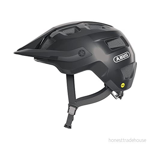 ABUS MTB hjälm MoTrip MIPS cykelhjälm för säker inträde i mountainbikesport med stötskydd kvinnor och män svart glänsande, storlek M 4003318884993
