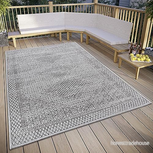 freundin Home Collection Sophie in och utomhatta orientalisk vintage platt tyg klassisk, väderbeständig för vardagsrum, hall, balkong, terrass, trädgård grå, 80 x 150 cm 4262377779026