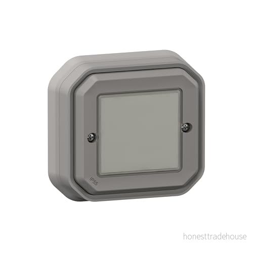 LEGRAND, Plexo New Connected våtrumsomkopplare, smart hem, ytmonterad brytare, på/av, batteri, hem + kontrollapp, IP55 IK07 vatten och stötsäker, färg: grå, 069874L 3414972110808