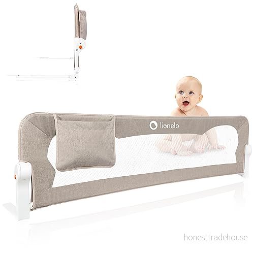 LIONELO Eva Sänggrind Fallskydd 150 cm x 42 cm, Vikbar 180 Grader, Luftigt Nät, Enkel Montering, Standsafe Blockad, SecureBelt, Stabil konstruktion 5902581658234