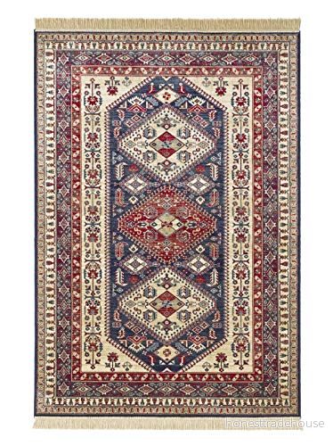 ibili Mint Rugs klassisk vardagsrumsmatta sammetsmatta med fransar Cult (70 x 140 cm, 100% viskos, 9 mm höjd, golvvärme lämplig), blå, konstfiber, silver, 22 4,5 cm 4260425289114