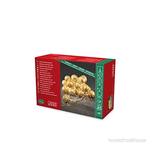 Konstsmide 24 statisk LED marockansk stil guld metallbollar ljusset/för inomhusbruk (IP20)/24 varmvita dioder/genomskinlig kabel ljusslinga, 3156-803EE 7318301568031