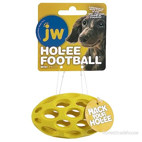JW Hol ee Roller amerikansk fotboll formad hållbar gummi hundleksak, tugggodis dispenseringsboll mini, XS 618940431176