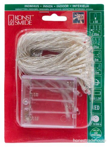 Konstsmide LED ljusslinga, 50 varma vita dioder, batteridriven, inomhus, transparent kabel, 4 x AA 1,5 V (ingår ej) 1470 103 7318304701039