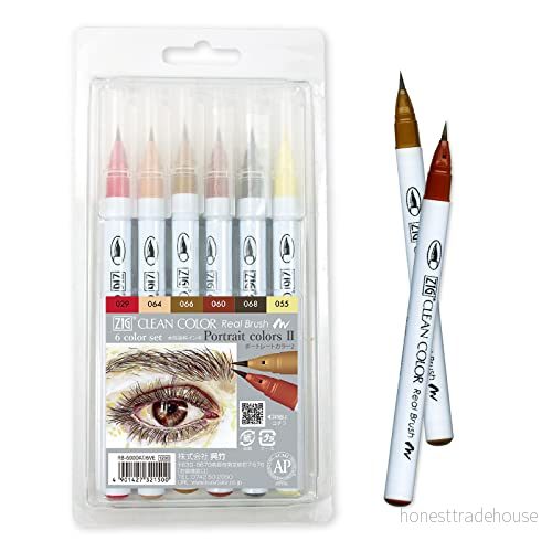 Kuretake Rulla över bilden för att zooma i ZIG CLEAN COLOR Real Brush 6 färger set "Porträtt Ⅱ" illustration, designkonst, bokstäver, kalligrafi, ritning 4901427321500