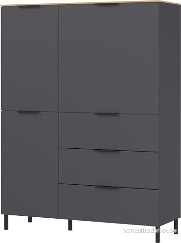 Germania Highboard 1470549 GW-California, i grafit/Navarra-ek-Nb., med självindrag av lådorna, 109 x 146 40 cm (B H D) 4005949147072