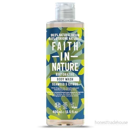 Faith In Nature naturlig tång och citrusbom duschgel, avgiftande, vegansk fri från djurförsök, utan SLS eller parabener, 400 ml 708002041518