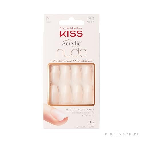 KISS Salon Acrylic French Nude Collection, Leilani, falska naglar med medellång längd, innehåller 28 naglar, nagellim, nagelfil och manikyrpinne 731509799453