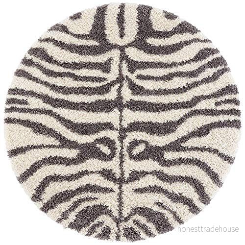 Hanse Home Matta med hög lugg, lurvig design, zebra, gräddvit, grå, mjuk i djurpälsmönster, safari look, vardagsrum, sovrum, kök, hall, modern storlek: 160 cm rund 4260659066130