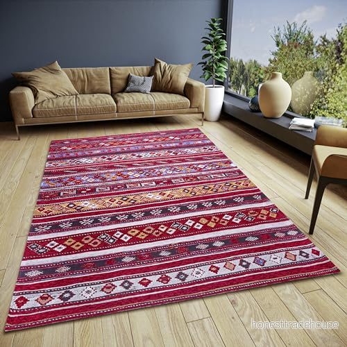 HANSE Home Yara design matta boho platt vävd bohostil, halkfri undersida, vintage högkvalitativt för vardagsrum, sovrum, matsal, hall mörkröd multifärger, 120 x 180 cm 4068226000538