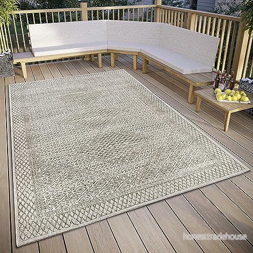 freundin Home Collection Sophie in och utomhatta orientalisk vintage platt tyg klassisk, väderbeständig för vardagsrum, hall, balkong, terrass, trädgård gräddvit grå, 80 x 150 cm 4262377778944