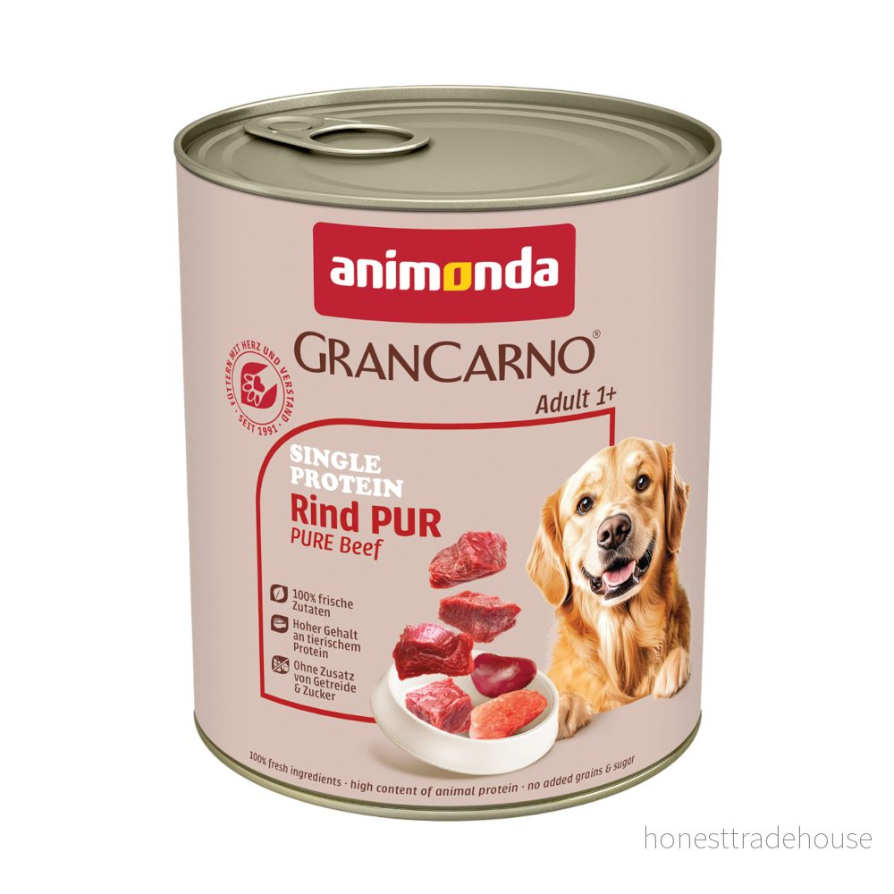 animonda GranCarno hundar våt mat singel protein nötkött ren (6 x 800 g), kornfri hundmat utan socker, för vuxna hundar, med färska köttiga ingredienser 4017721824323