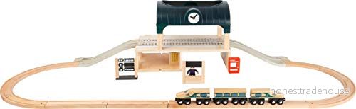 small foot 11235 järnvägsstation med tillbehör av FSC 100 procent certifierat trä, lämplig för e tåg, träjärnvägsset från 3 leksaker, flerfärgad 4020972112354