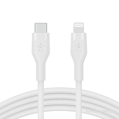 Belkin BoostCharge Flex silikon USB typ C till Lightning kabel (2 m/6,6 fot), MFi certifierad 20 W snabbladdning PD strömförsörjning för iPhone 13, 12, 11, Pro, Max, Mini, SE, iPad och mer vit 745883832064