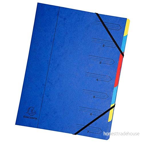 Exacompta Ref 54072E 1 häftad ryggpärm med resårband tryckt glansigt pappomslag och återvunnet papp inuti 7 fack storlek 24,5 x 32 cm för A4 färg blå 3130630540724