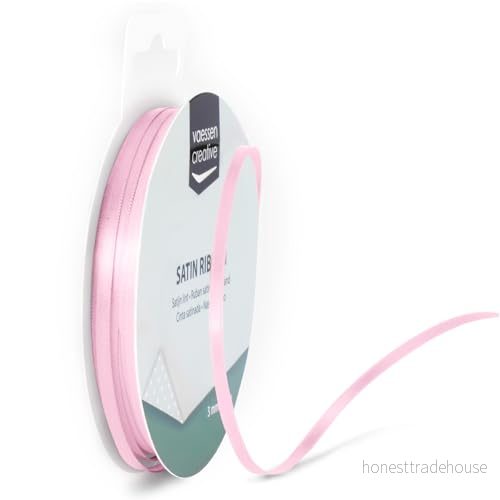 Vaessen Creative 301002 0006 satinband rosa, 3 mm x 10 meter, rosettband, dekorband, presentband och tygband för bröllop, dop födelsedagspresenter, 8716052223077