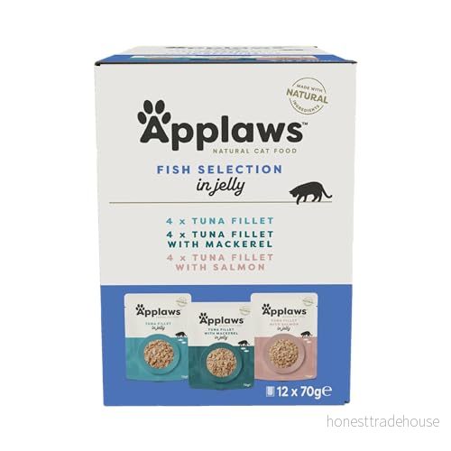 Applaws Premium Natural våtfoder för katter, fiskurval i gelé 70 g portionspåse (12 x g) 5060708561338