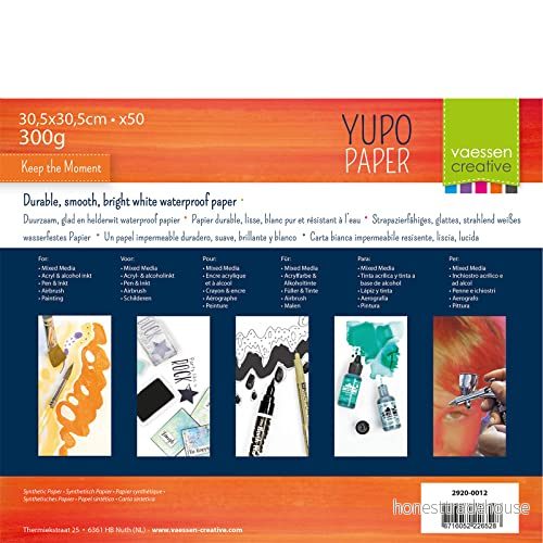 Vaessen Creative 2920 0012 Florence Yupo papper syntetiskt 300 g/m², vit, kvadrat, 30,5 x cm, 50 stycken för målning, teckning och mer, cm 8716052226528