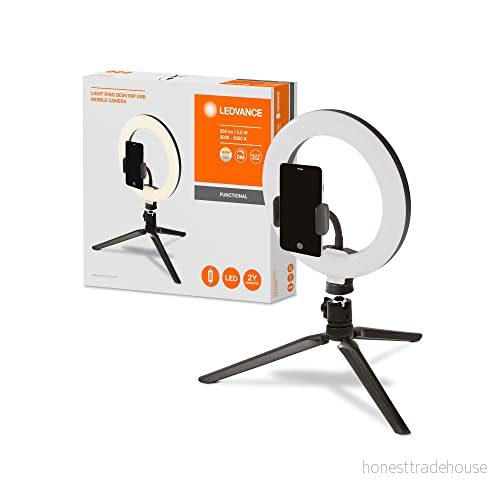 LEDVANCE LED Ringljus med stativ 190mm USB anslutning, 72 lysdioder dimbara, 3000 5800k, 10W 400 500 Lm, , för mobiltelefon, smink, fotografering Bluetooth fjärrkontroll 4058075666870
