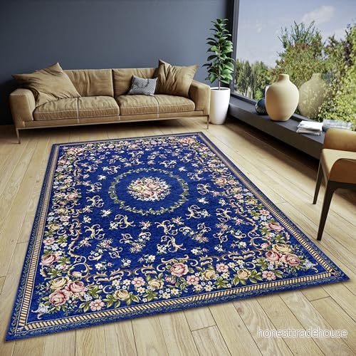 HANSE Home Nour Design matta orientalisk platt väv blommönster, halkfri undersida, högkvalitativ vävd för vardagsrum, sovrum, matsal, hall blå multifärger, 120 x 180 cm 4068226000415
