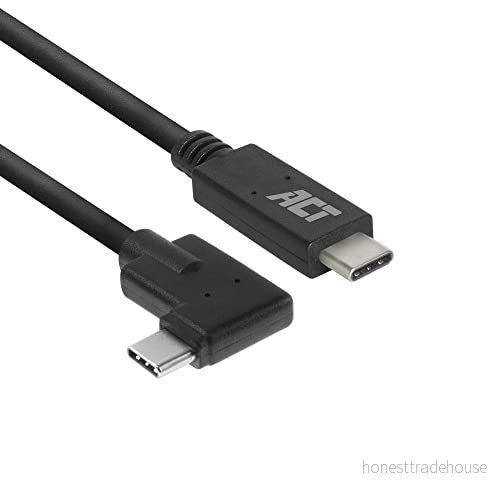 ACT högervinklad USB C kabel 1 m, 90 graders 3.0, PD 60 W snabbladdning, 5 Gbps datahastighet — AC7406 8716065501902