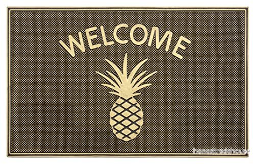 Hanse Home Mix Mats dörrmatta för inomhus och utomhusbruk 45 x 75 cm golvmatta smutsfångande matta Welcome ananas design väderbeständig, halkfri entré utomhus svart, guld 4262377772249