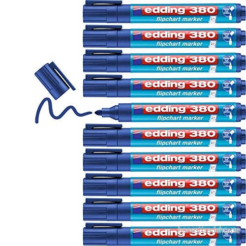 edding 380 blädderblock märkpennor blå 10 pennor rund spets 1,5 3 mm penna för att skriva, rita och markera på bläcket går inte igenom papper torkar ut färgintensiv 4004764013159
