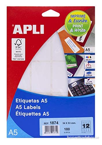 APLI 581874 självhäftande etiketter flera ändamål (A5), vit 8410782018742