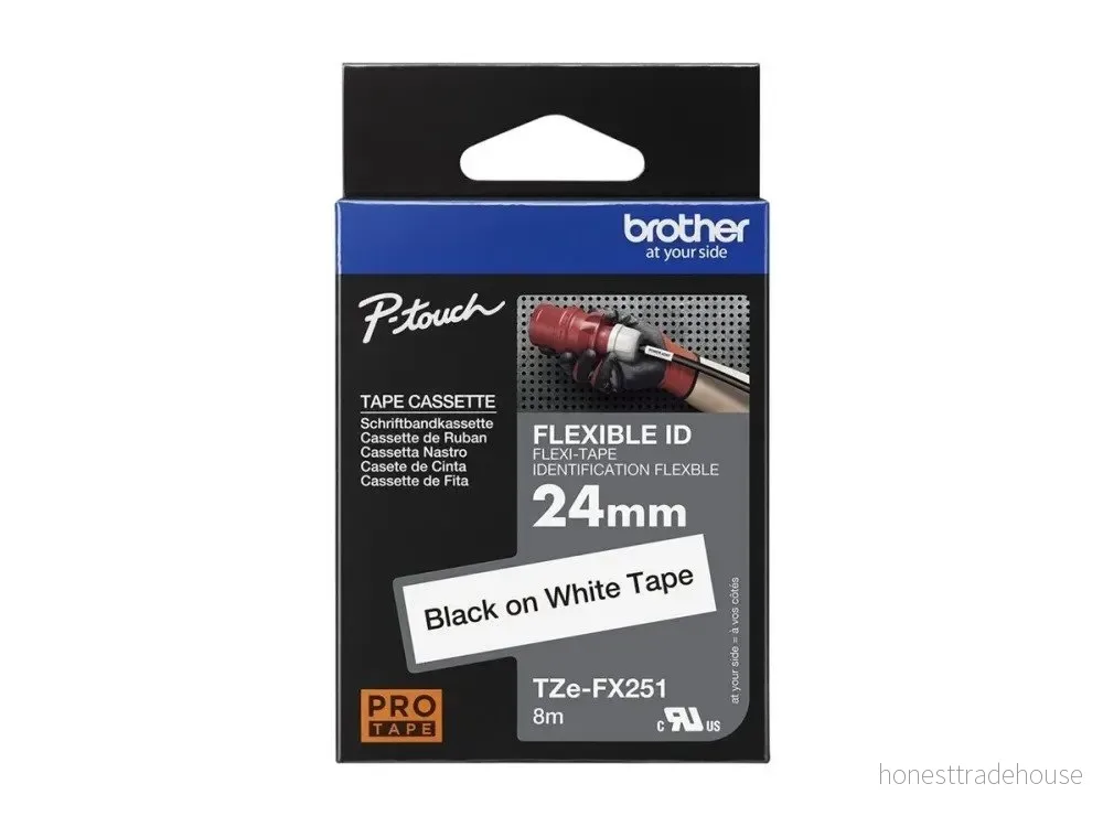 Brother TZFX251 Etikettband Svart på Vitt 24 mm x 8 m 4977766692526
