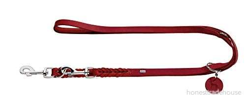 HUNTER SOLID EDUCATION Justerbar hundkoppel, läder, flätad, robust, mjuk, 1,8 x 200 cm, röd 4016739684103