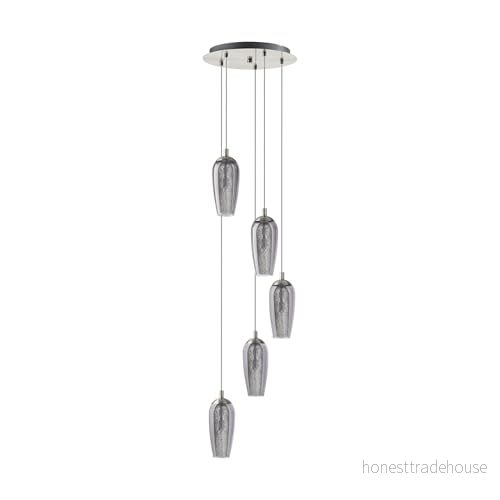 EGLO Farsala, hänglampa med 5 lampor, av metall, rökglas, granillkristaller, matbord i nickelmatt, svart, transparent, hängande vardagsrum, G9 sockel 9002759963453