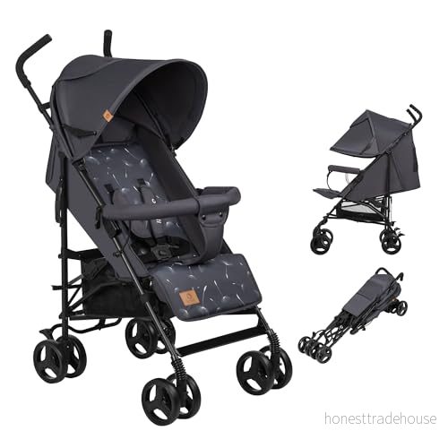 LIONELO Elia Lätt Barnvagn (6 mån3 år upp till 15 kg), Hopfällbar och Resevänlig Endast 6 kg, EVA hjul med Fjädring, 4 positions Liggläge & Justerbart Fotstöd, XXL Sufflett Myggnät, Grå Vit 5903771705479