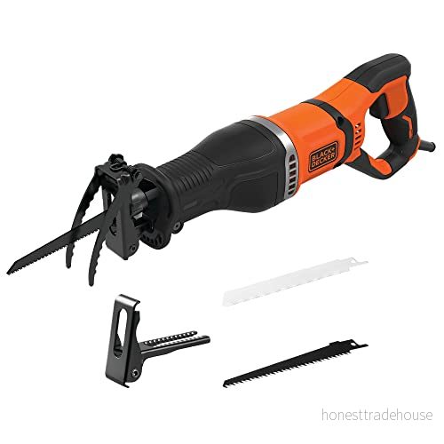 Black+Decker 750 W tigersåg BES301 (20 mm lyftlängd, universalsåg med rörlig sågsko och grenklämma, för snabba snitt i trä, metall plast, inkl. 1 trä metallsågblad) 5035048737279