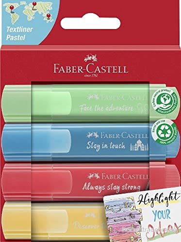 Faber Castell 254625 överstrykningspenna set TL 46, 4 fodral, pastellfärger, med hållbar kilspets, linjebredd 1 5 mm 4005402546251
